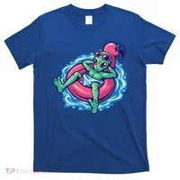 Alien On Flamingo Floaty Funny T-Shirt thumb 0