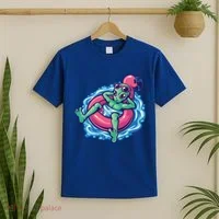 Alien On Flamingo Floaty Funny T-Shirt thumb 2