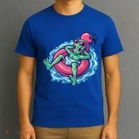 Alien On Flamingo Floaty Funny T-Shirt thumb 3