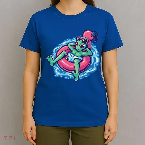 Alien On Flamingo Floaty Funny T-Shirt
