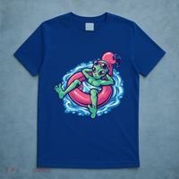 Alien On Flamingo Floaty Funny T-Shirt thumb 5