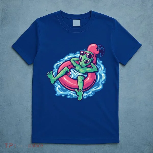 Alien On Flamingo Floaty Funny T-Shirt