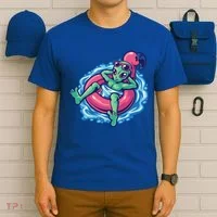 Alien On Flamingo Floaty Funny T-Shirt thumb 6