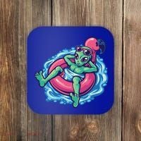 Alien On Flamingo Floaty Funny Coaster thumb 0