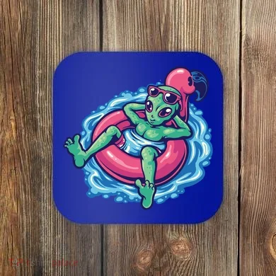 Alien On Flamingo Floaty Funny Coaster