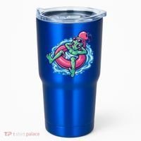 Alien On Flamingo Floaty Funny Tumbler thumb 0