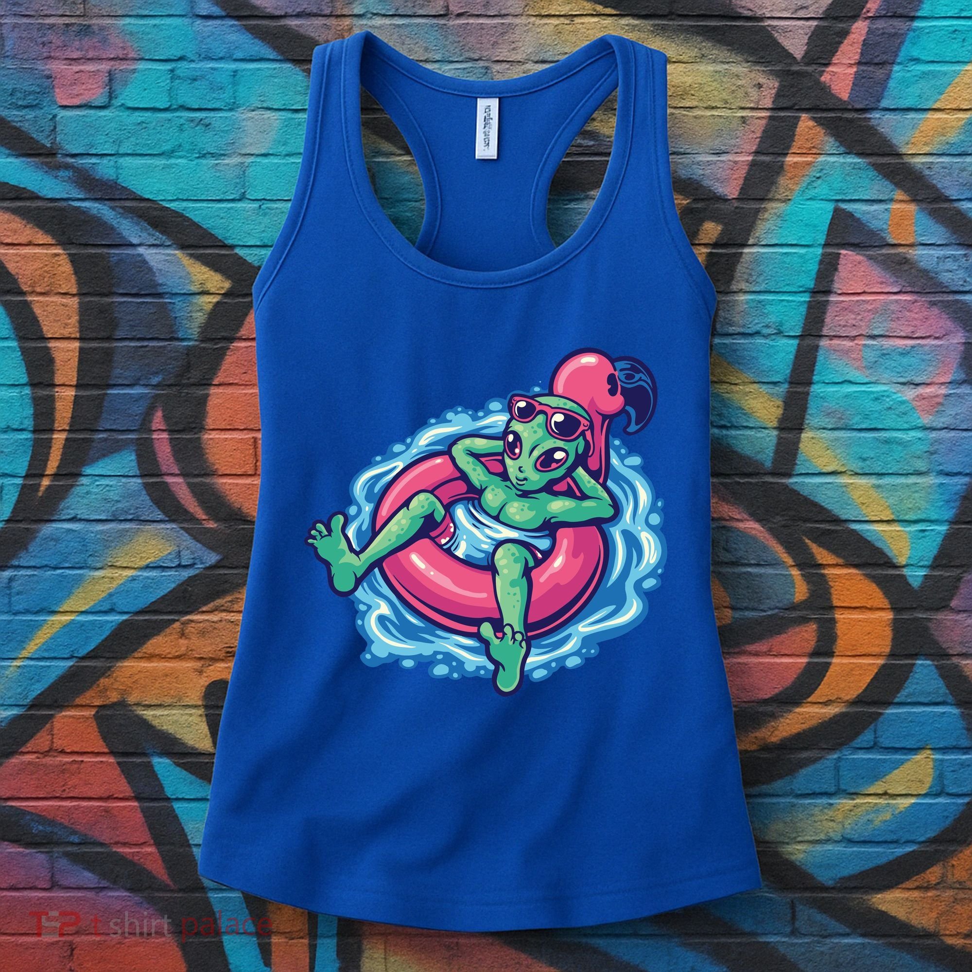 Alien On Flamingo Floaty Funny Women's Tank Top