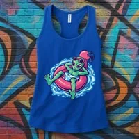 Alien On Flamingo Floaty Funny Women's Tank Top thumb 3