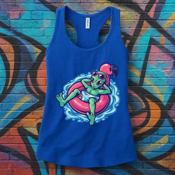 Alien On Flamingo Floaty Funny Women's Tank Top