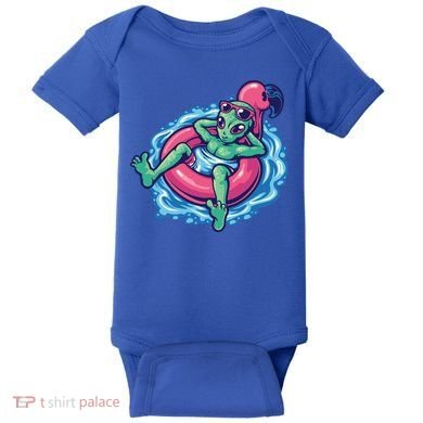 Alien On Flamingo Floaty Funny Baby Bodysuit