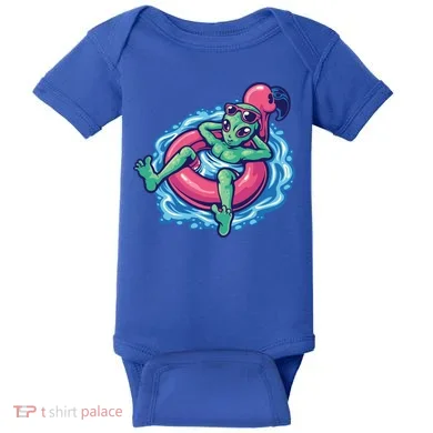 Alien On Flamingo Floaty Funny Baby Bodysuit