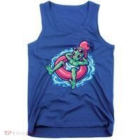 Alien On Flamingo Floaty Funny Tank Top thumb 0