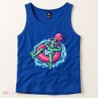Alien On Flamingo Floaty Funny Tank Top thumb 2