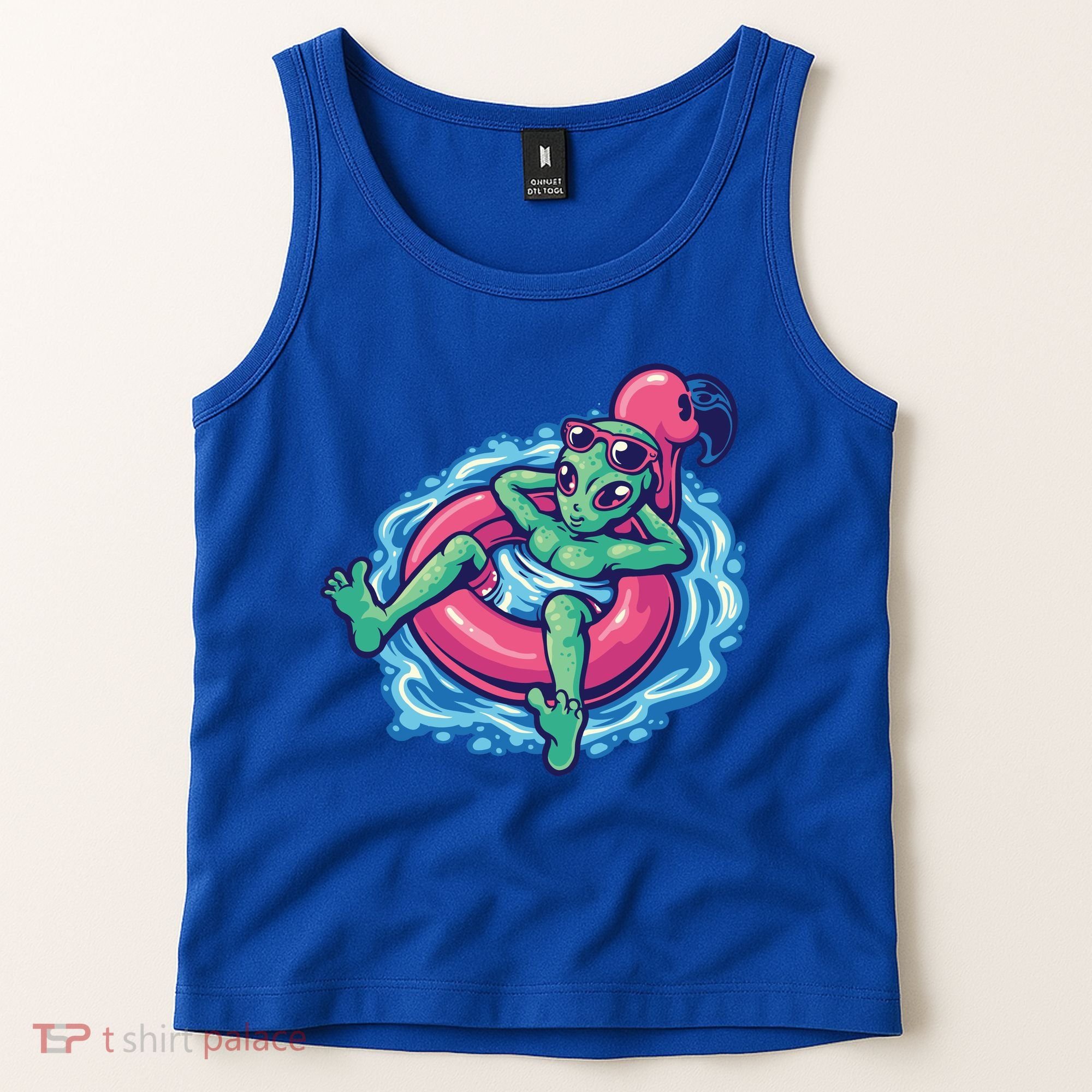 Alien On Flamingo Floaty Funny Tank Top