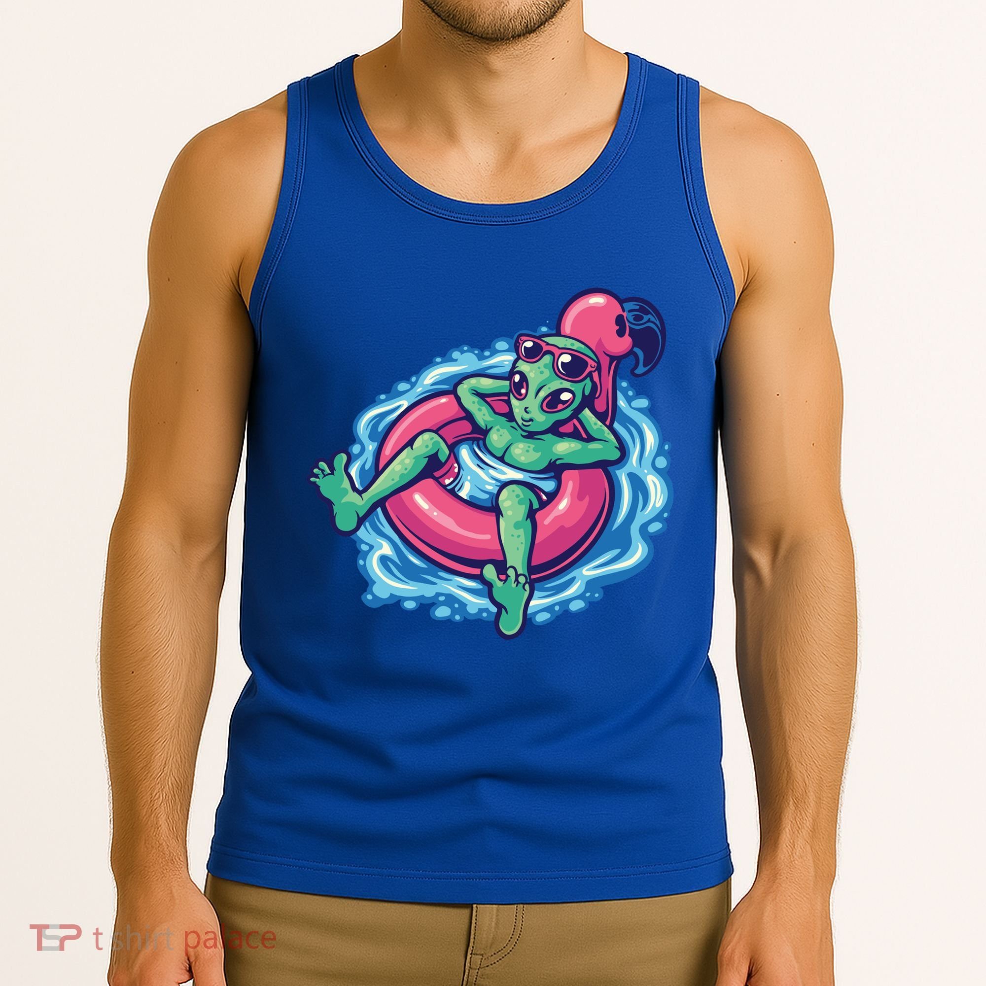 Alien On Flamingo Floaty Funny Tank Top