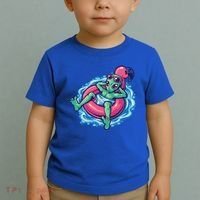 Alien On Flamingo Floaty Funny Toddler T-Shirt thumb 2