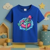 Alien On Flamingo Floaty Funny Toddler T-Shirt thumb 3