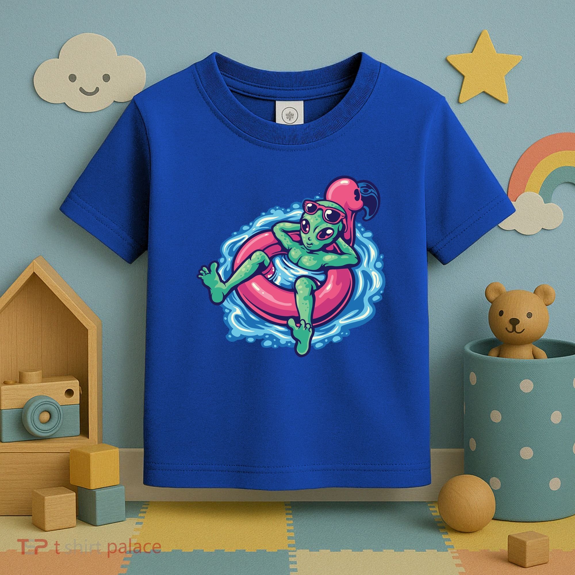 Alien On Flamingo Floaty Funny Toddler T-Shirt