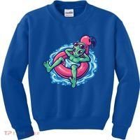 Alien On Flamingo Floaty Funny Kids Sweatshirt thumb 0