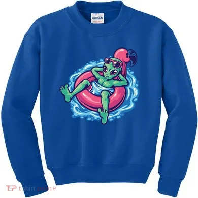 Alien On Flamingo Floaty Funny Kids Sweatshirt