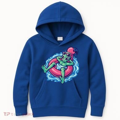 Alien On Flamingo Floaty Funny Kids Hoodie