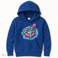 Alien On Flamingo Floaty Funny Kids Hoodie thumb 0