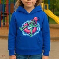 Alien On Flamingo Floaty Funny Kids Hoodie thumb 3