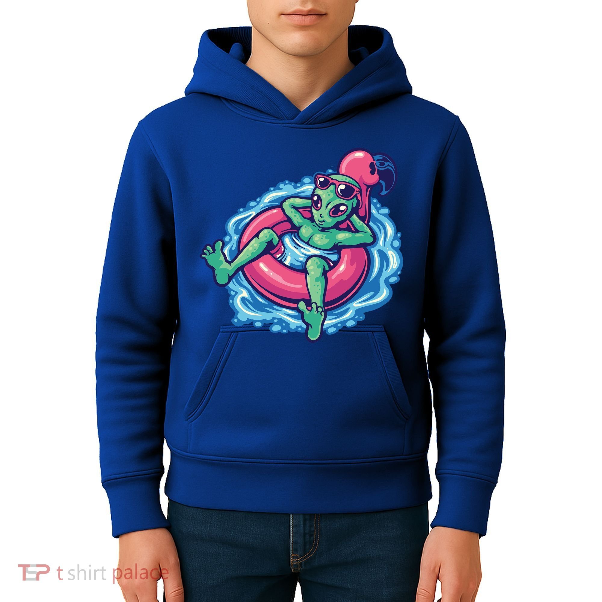 Alien On Flamingo Floaty Funny Kids Hoodie