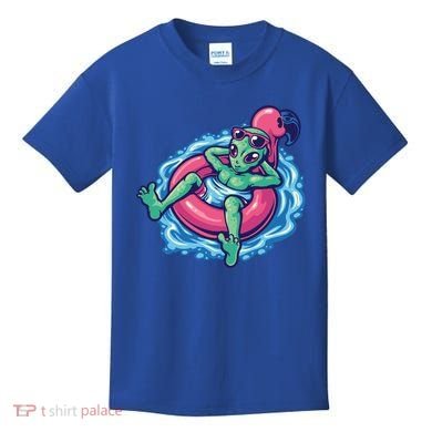 Alien On Flamingo Floaty Funny Kids T-Shirt