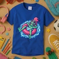 Alien On Flamingo Floaty Funny Kids T-Shirt thumb 3