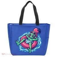 Alien On Flamingo Floaty Funny Tote Bag thumb 0
