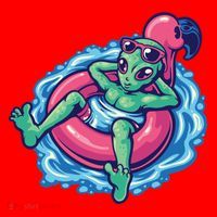 Alien On Flamingo Floaty Funny Santa Hat thumb 1