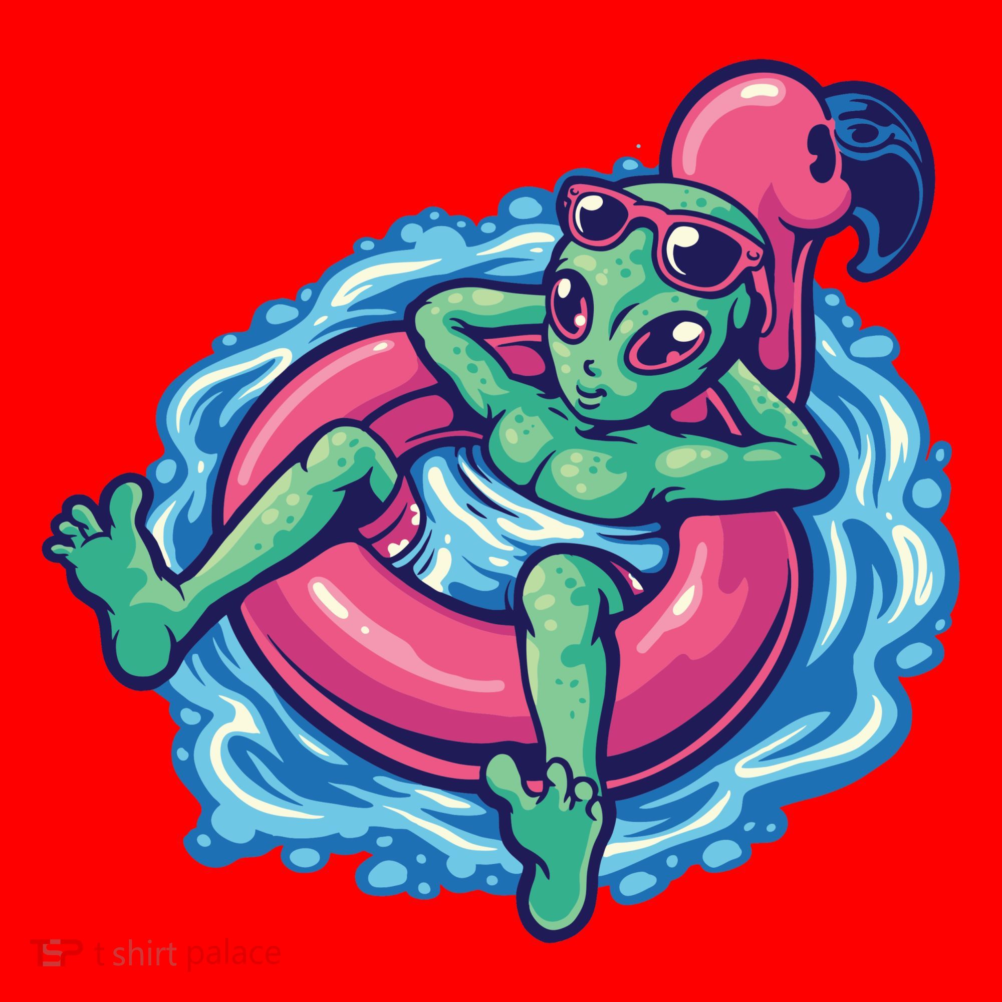 Alien On Flamingo Floaty Funny Santa Hat