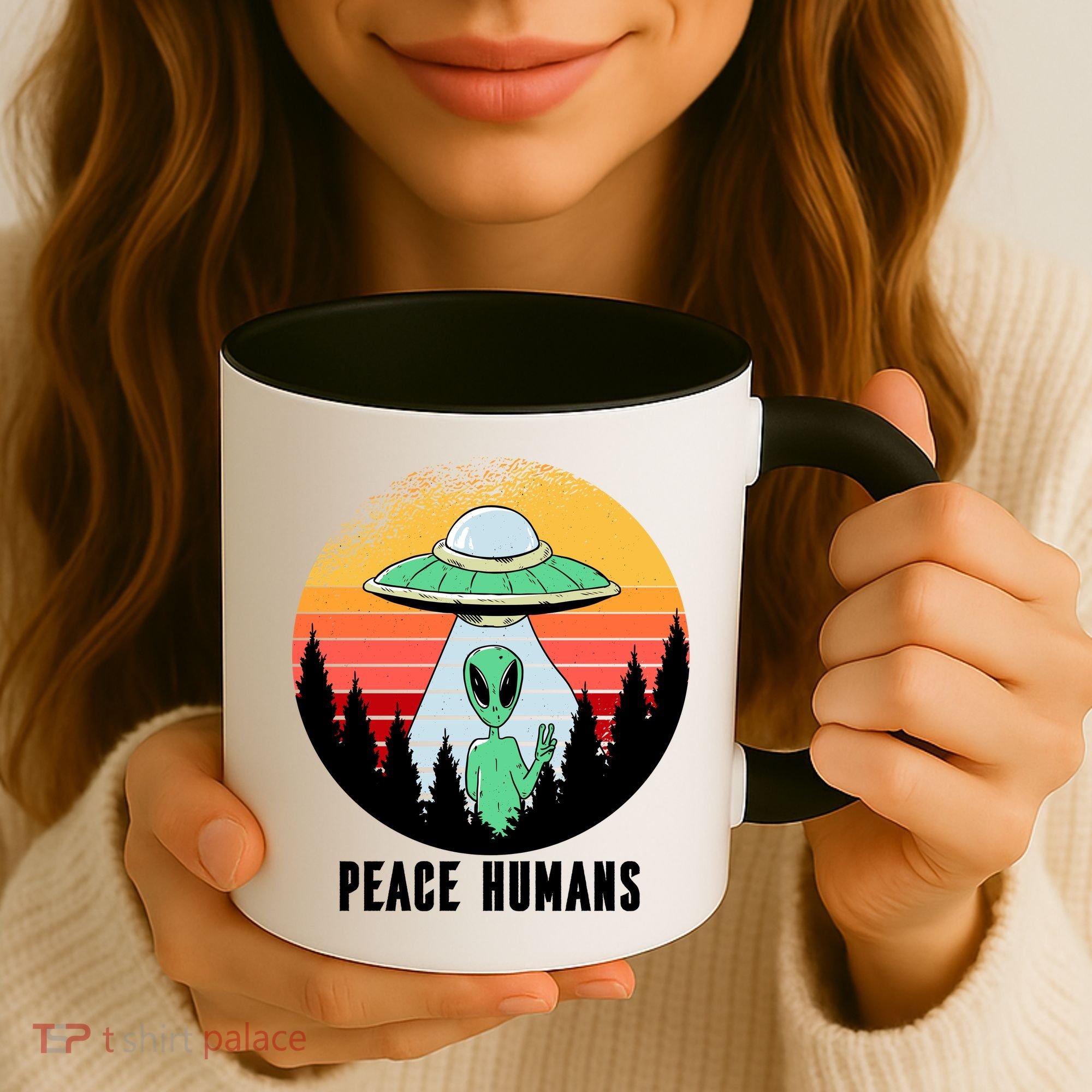 Alien Peace Humans Coffee Mug