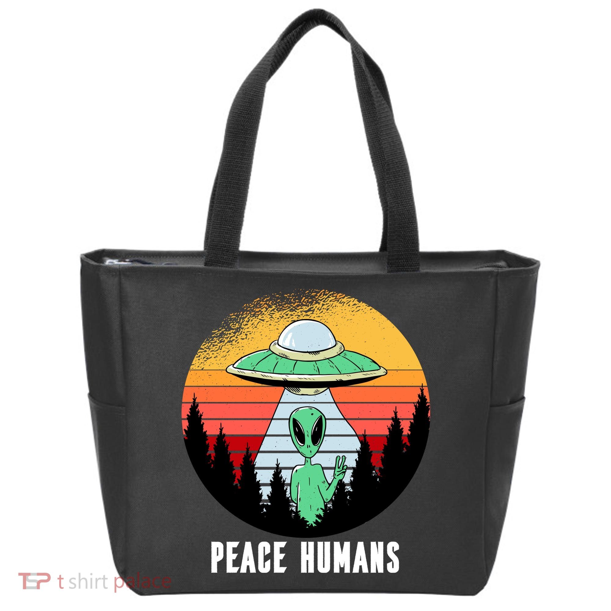 Alien Peace Humans Tote Bag