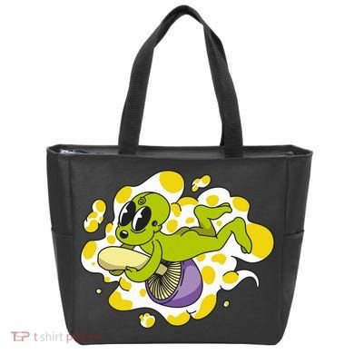 Alien Riding Mushroom Tote Bag