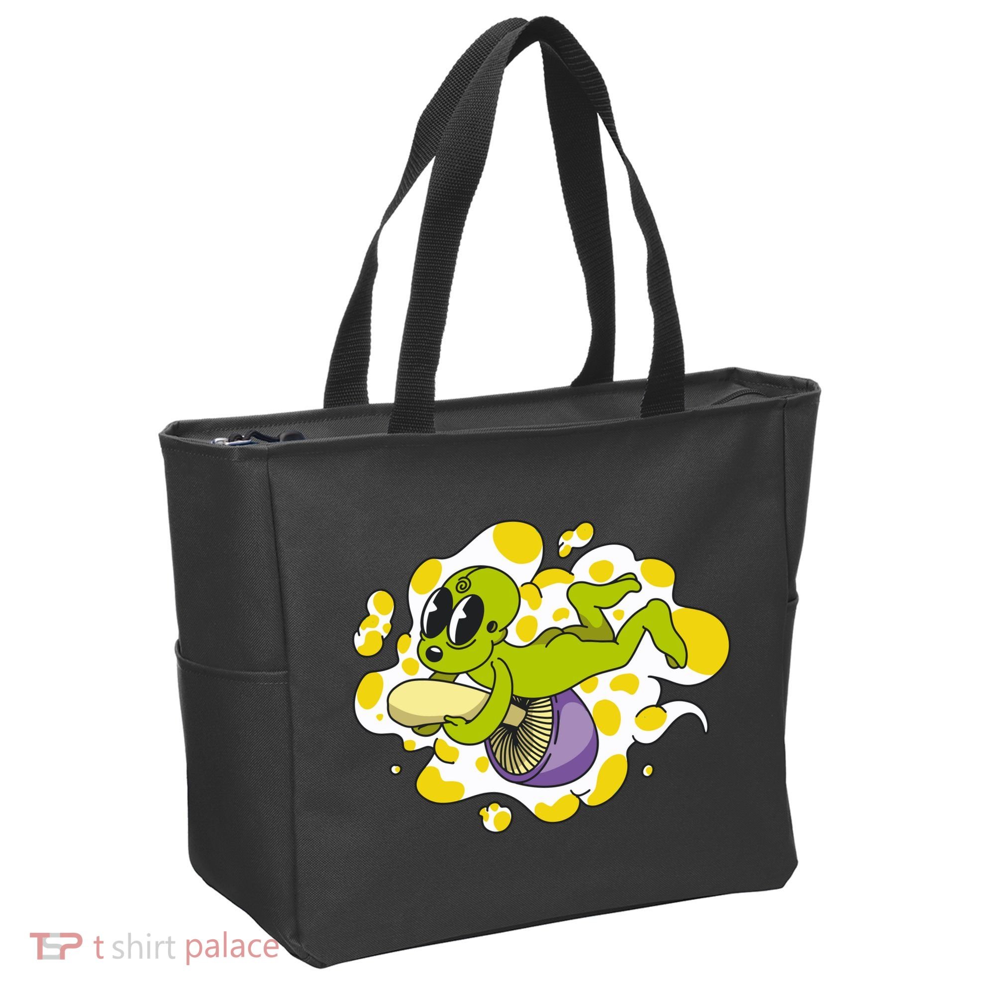 Alien Riding Mushroom Tote Bag