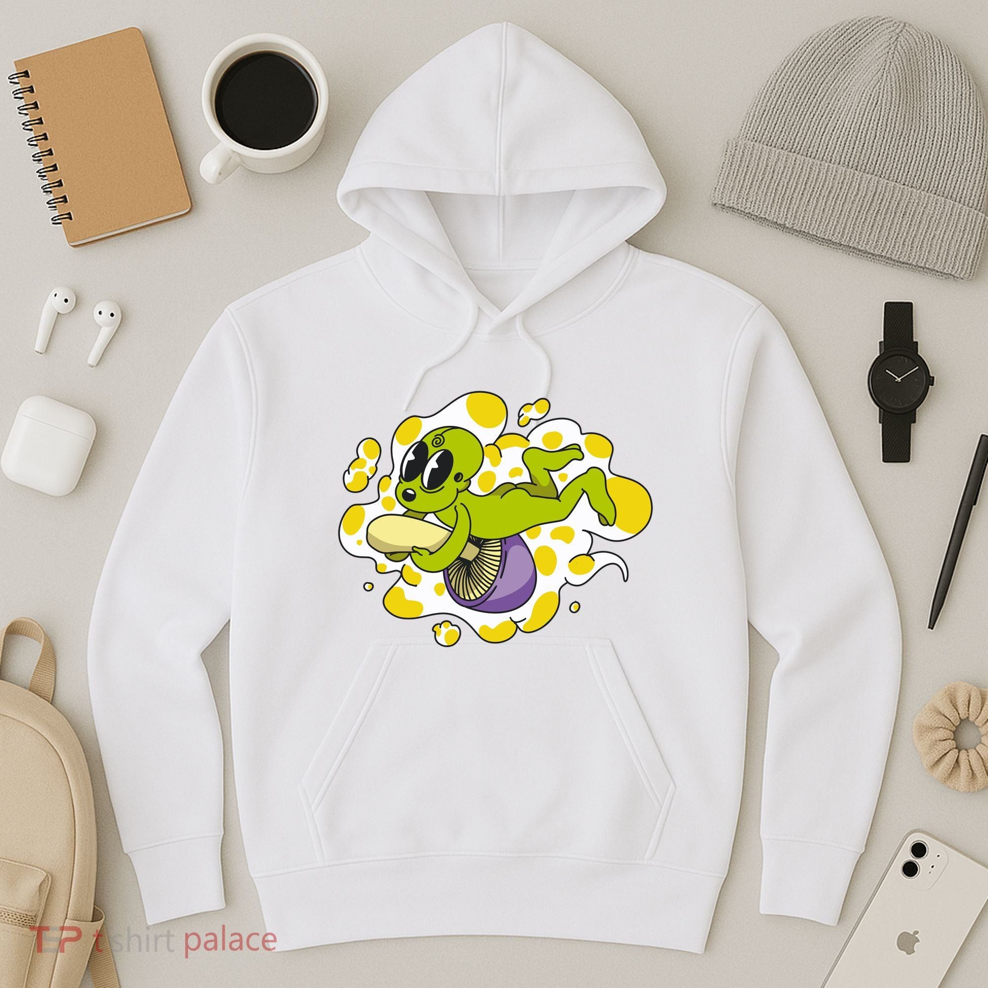 Alien Riding Mushroom Hoodie