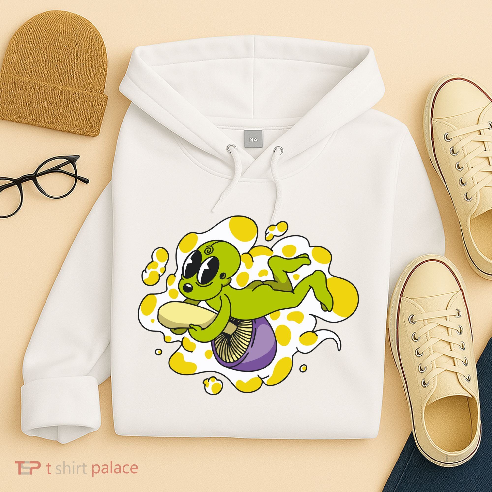 Alien Riding Mushroom Hoodie