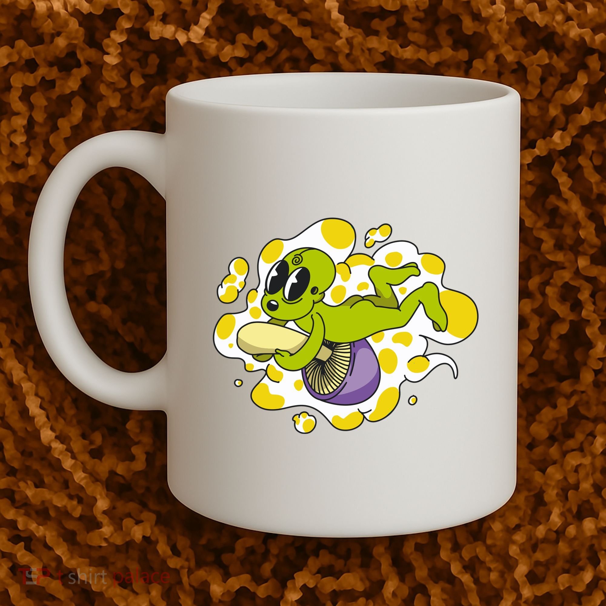 Alien Riding Mushroom Coffee Mug