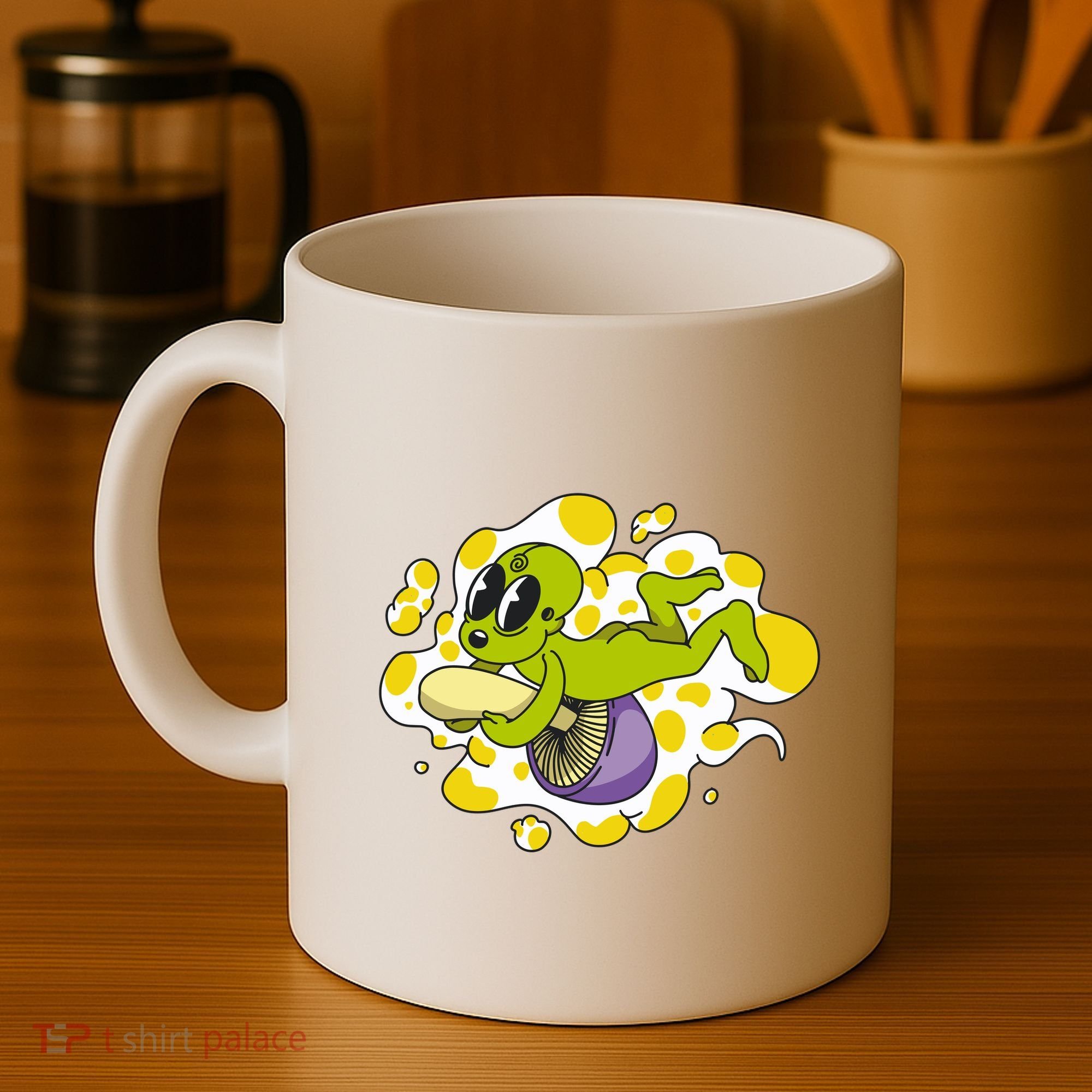 Alien Riding Mushroom Coffee Mug