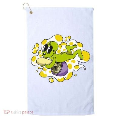 Alien Riding Mushroom Golf Towel