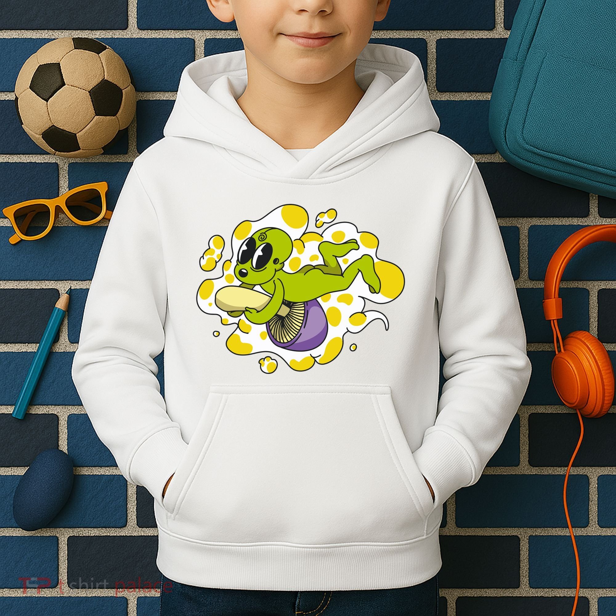 Alien Riding Mushroom Kids Hoodie