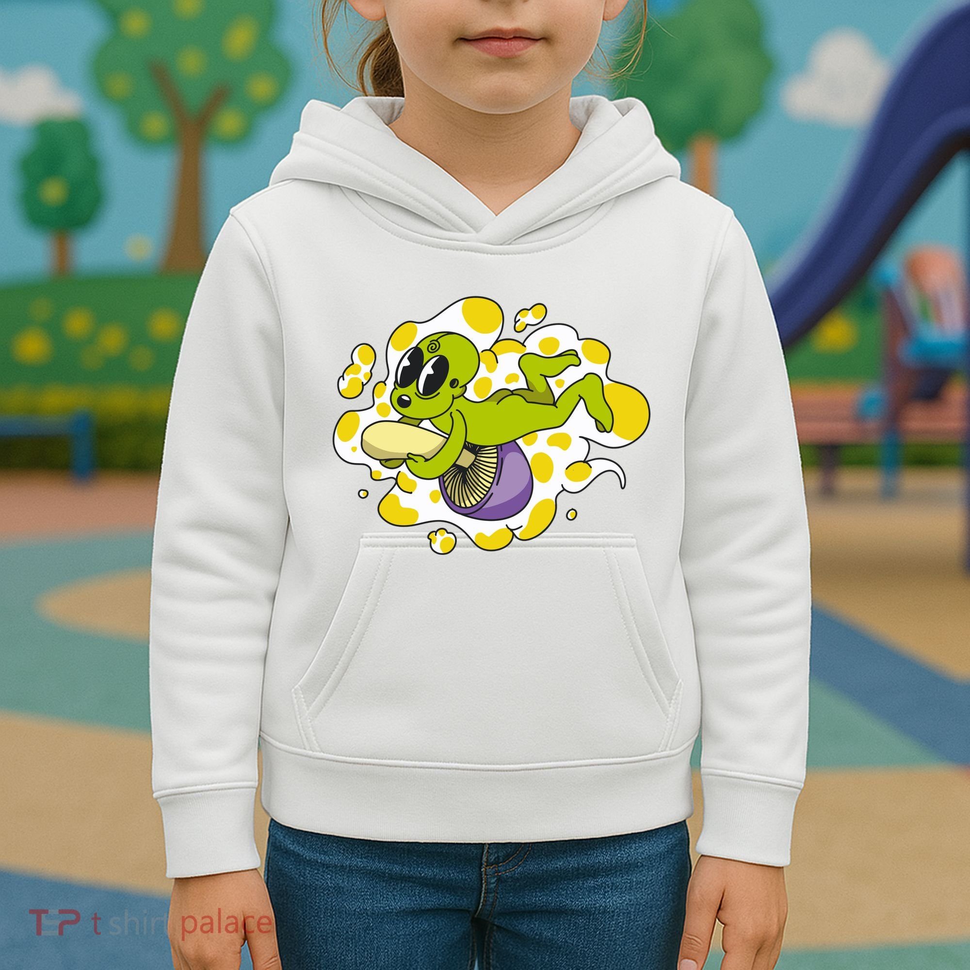 Alien Riding Mushroom Kids Hoodie