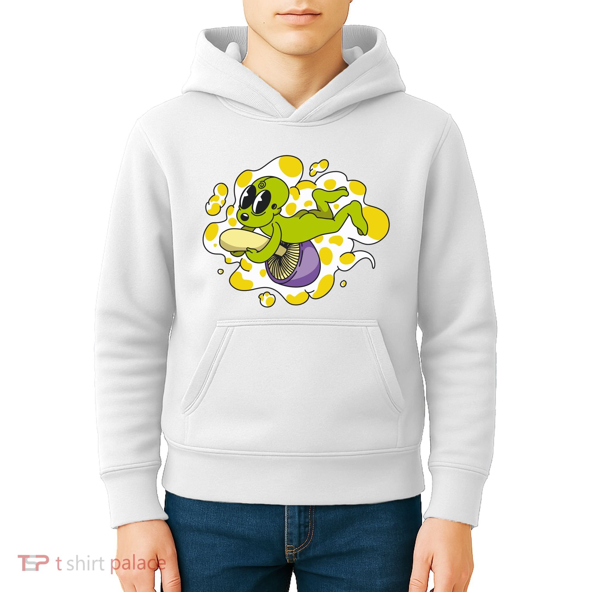 Alien Riding Mushroom Kids Hoodie