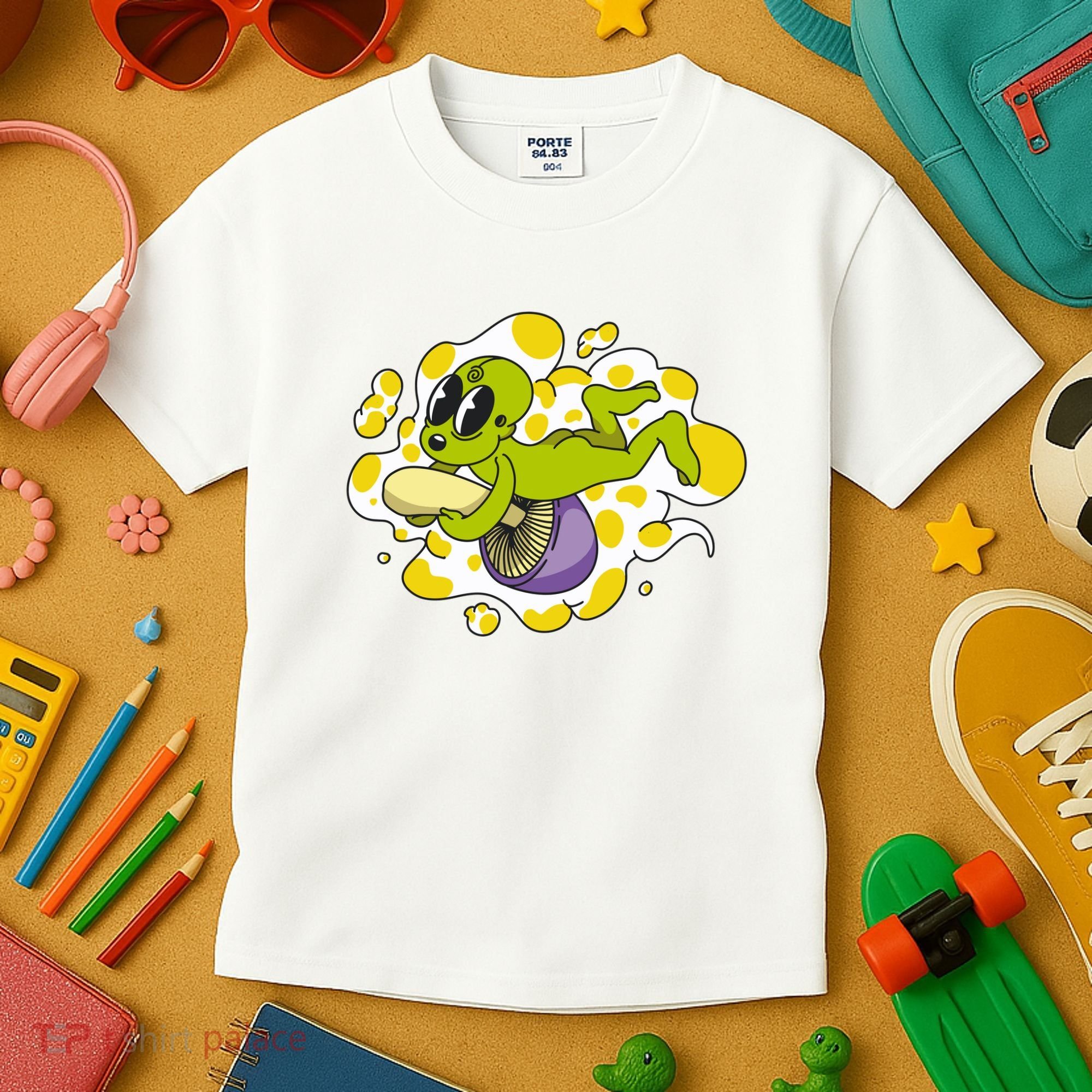 Alien Riding Mushroom Kids T-Shirt
