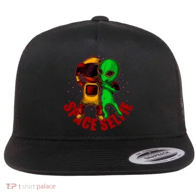 Alien Space Selfie Flat Bill Trucker Hat