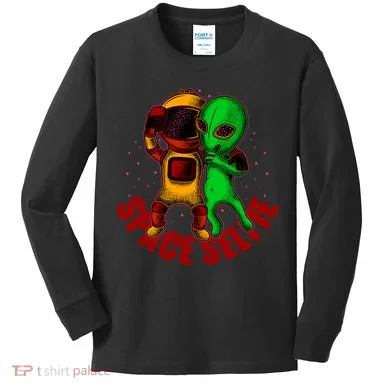 Alien Space Selfie Kids Long Sleeve Shirt