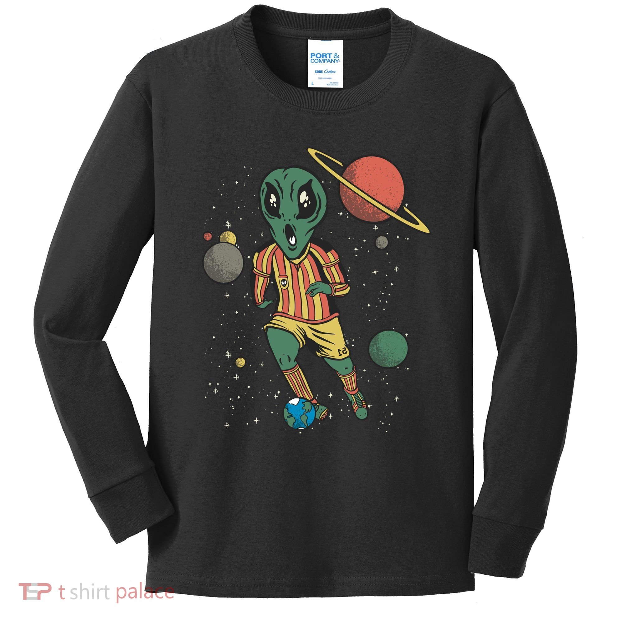 Alien Space Soccer Player Kids Long Sleeve Shirt