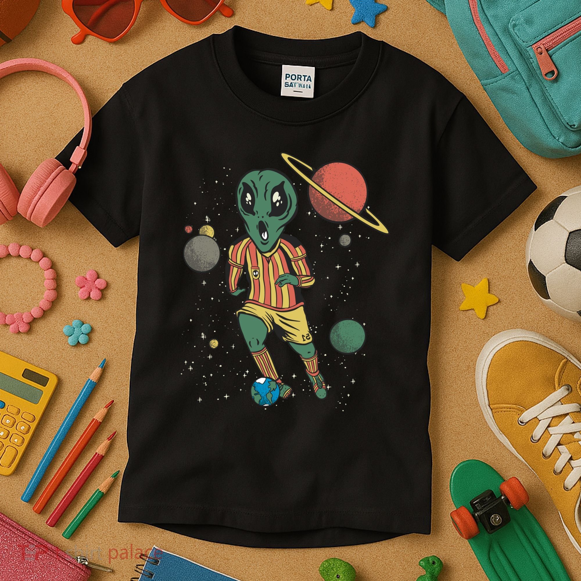 Alien Space Soccer Player Kids T-Shirt